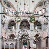 Kilic Ali Pasha Camii - Interior: Central Prayer Area, Facing Northwest Entrance, Muezzin's Tribune, Gallery, Calligraphic Roundels 