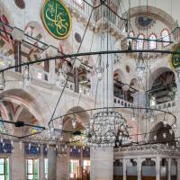Kilic Ali Pasha Camii - Interior: Central Prayer Area Facing Southwest, Muezzin's Tribune, Southwest Side Aisle, Gallery, Pier, Colums, Half Dome, Pointed Arch Windows, Roundels