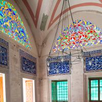 Kilic Ali Pasha Camii - Interior: Northern Corner, Windows, Stained Glass Lunettes, Quranic Inscriptions