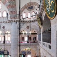 Kilic Ali Pasha Camii - Interior: North Gallery View, Facing Southwest, Piers, Columns, Roundels, Muezzin's Tribune, Corner Half Dome