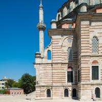 Laleli Camii - Exterior: Southeast Facade; Southwest Minaret; Domed Prayer Hall