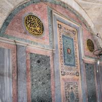 Laleli Camii - Interior: Northwest Gallery Wall, Variegated Marble, Roundels, Calligraphnic Inscriptions