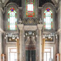 Laleli Camii - Interior: Qibla Wall, Mihrab Niche, Marble, Stained Glass