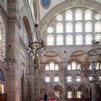Mihrimah Sultan Camii - Interior: Central Prayer Hall, Minbar, Pointed Arch Windows, Facing Southwest