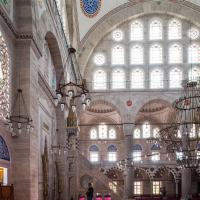 Mihrimah Sultan Camii - Interior: Central Prayer Hall, Minbar, Pointed Arch Windows, Facing Southwest