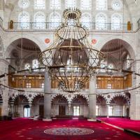 Mihrimah Sultan Camii - Interior: Prayer Hall, Facing Northeast, Light Fixture, Minbar,