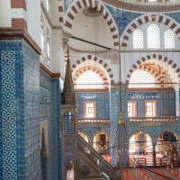 Rustem Pasha Camii - Interior: Minbar, Mihrab Niche, Qibla Wall, Prayer Hall, Southwest Side Aisle Viewed From Gallery