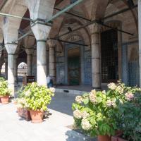 Rustem Pasha Camii - Exterior: Colonnaded Double-Portico; Main Entrance Portal; Lozenge Column Capitals