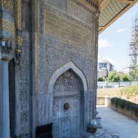 Saliha Sultan Cesmesi - Exterior: Cesmesi Detail; Azapkapı Camii in Background