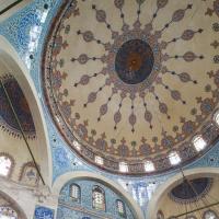 Sokullu Mehmed Pasha Camii - Interior: Central Dome; Pendentives; Half-Domes; Qibla Wall Iznik Tile Panel