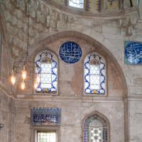 Sokullu Mehmed Pasha Camii - Interior: Northeast Gallery Detail; Muqarnas; Stained Glass; Inscriptions