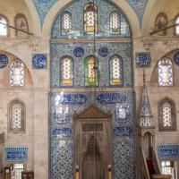 Sokullu Mehmed Pasha Camii - Interior: Qibla Wall Viewed from Northwest Gallery; Mihrab Niche; Minbar
