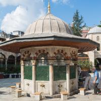 Sokullu Mehmed Pasha Camii - Exterior: Sadirvan; Courtyard; Domed Arcade Facing Northeast