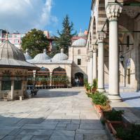 Sokullu Mehmed Pasha Camii - Exterior: Courtyard, Domed Bays; Madrasa Student Lodging; Mosque Entrance Portico