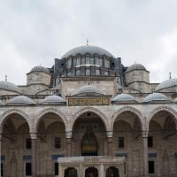Suleymaniye Camii - Exterior: Mosque Courtyard; Mosque Northwest Elevation; Ablution Fountain (Sadirvan)
