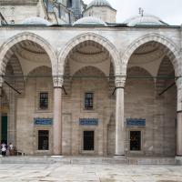 Suleymaniye Camii - Exterior: Courtyard; Covered Portico; Mosque Main Portal; Facing Southeast