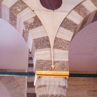 Suleymaniye Camii - Interior: Muqarnas Column Capital, Porphyri Medallion Spandrel Ornament; Variegated Marble Arches 