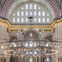 Suleymaniye Camii - Interior: Central Prayer Hall, Southwest Elevation; Lunette; Shield Windows; Pendentives; Inscriptions