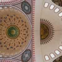 Suleymaniye Camii - Interior: Central and Support Dome; Southeastern End; Inscription Medallions