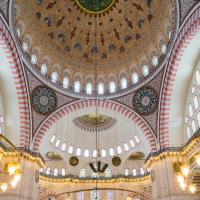 Suleymaniye Camii - Interior: Central Dome Facing Southeast; Pendentives; Half-Domes; Lunettes; Shield Windows