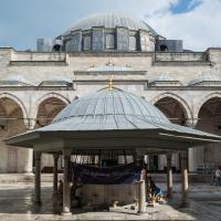 Sultan Selim Camii - Exterior: Ablution Fountain (Sadirvan); Courtyard; Dome; Domed Arcade