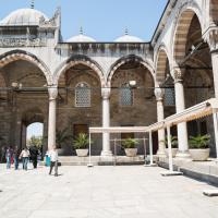 Yeni Camii - Exterior: Courtyard, Facing Main Entrance Portal in Northwest