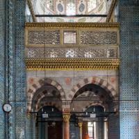 Yeni Camii - Interior: Central Prayer Hall, Northeast Corner, Arcaded Side Aisles; Gallery; Ornamental Grill 