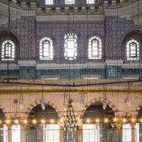Yeni Camii - Interior: Southwest Side Aisle, Interior Wall; Iznik Tilework; Stained Glass; Shield Windows