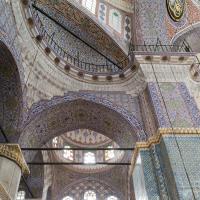 Yeni Camii - Interior: North Corner, Arch and Domical Structure; Arabesques; Iznik Tilework