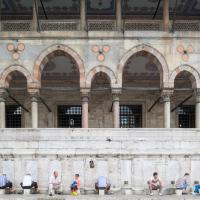 Yeni Camii - Exterior: View from Northeast of Side Arcade, Ablution Fountains
