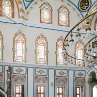 Beylerbeyi Camii - Interior: Facing Southwest Wall, Pendentives with Calligraphic Inscription