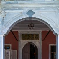 Beylerbeyi Camii - Exterior: Northwest Entrance Portal, Facing Southeast Towards Qibla Wall, Quranic Inscription Above Key Stone