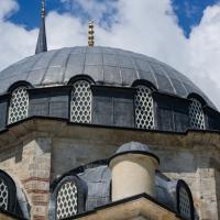 Beylerbeyi Camii - Exterior: Mosque Elevation, Facing West, Central Dome Detail, Ornamental Grills