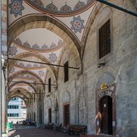 Cerrah Mehmed Pasha Camii - Exterior: Northwest Portico, Arcade Facing North Corner, Ablaq Detail on Pointed Arches