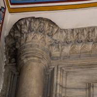 Cerrah Mehmed Pasha Camii - Exterior: Northwest Entrance Portal Detail, Engaged Column, Muqarnas Capital, Floral Ornamental Motif