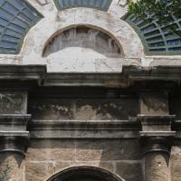 Cihangir Camii - Exterior: Southeast Wall Detail, Semi-Circular Window, Engaged Column Capitals, Entablature