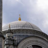 Dolmabahce Camii - Exterior: Northwestern Central Dome Detail, Minaret Shaft