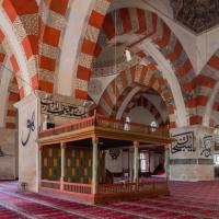Eski Camii - Interior: Central Prayer Area Facing West, Muezzin's Tribune