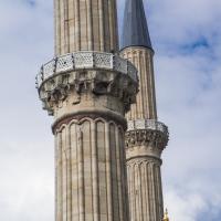 Selimiye Camii - Exterior: Western and Northern Minaret Detail, Muqarnas, Decorative Grills
