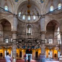 Eyup Sultan Camii - Interior: Northwest Elevation and Gallery Level, Vaults Supporting Central Dome, Lighting Fixture