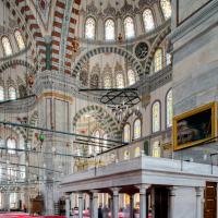 Fatih Camii - Interior: Central Prayer Area Facing East, Muezzin's Tribune