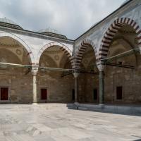 Fatih Camii - Exterior: Northern Courtyard Corner, Domed Bays, Ablaq Detail on Arches