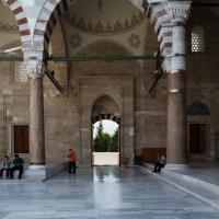 Fatih Camii - Exterior: Courtyard, Northeast Entrance. Ablaq Detail on Arches
