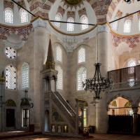 Nisanci Mehmet Pasha Camii - Interior: Central Prayer Area Facing South, Minbar, Mihrab