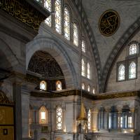Nuruosmaniye Camii - Interior: Northeastern Gallery Facing South, Minbar, Pendentive 
