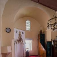 Sancaktar Hayrettin Mescidi  - Interior: Nave Looking South into South Transept, Mihrab, Minbar
