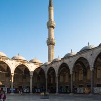 Sultan Ahmed Camii - Exterior: North Corner of Courtyard, Minaret