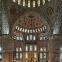 Sultan Ahmed Camii - Interior: Central Prayer Hall Facing Southeast, Viewed from Northwest Gallery Level