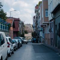 Land Walls of Constantinople - Exterior:  Wall and Street View near Mirimah Sultan Camii