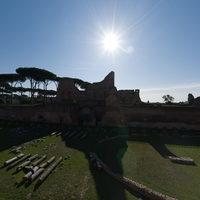 Domus Flavia - Exterior: View from NW onto so-called “hippodrome” garden